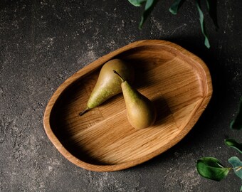 Hardwood Oak Elipse Tray Natural Wood For Snacks Food Candle