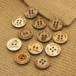 50 Pcs Custom Wooden Buttons, Knitted And Crocheted Items, Sewing Accessori, Buttons ,Custom Design, 25mm, Personalized Name