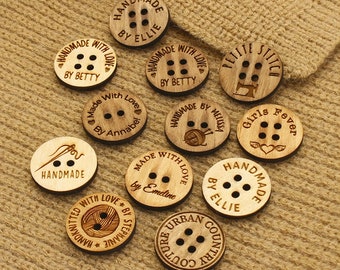 Botones de madera personalizados, artículos de punto y ganchillo, accesorios de costura, botones, diseño personalizado, 25mm, nombre personalizado, 50 Uds.