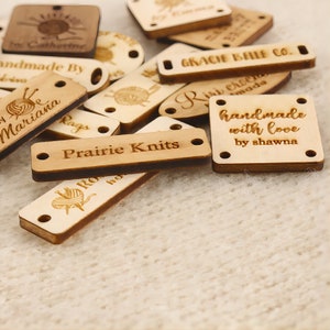 50 Pcs Custom Wood Tags, Wooden Labels, Knitting Labels, Name Tags, Wooden Buttons, Wood Gift Tags, Crochet Label, Laser Engraved image 2