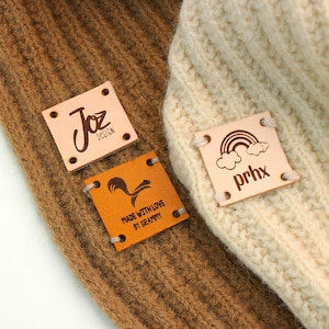 25X25 mm,Sewing Leather Tag,Personalized With Custom Logo or Text For Hats Knits Tag,Crochet And Handmade brands Clothes Labels