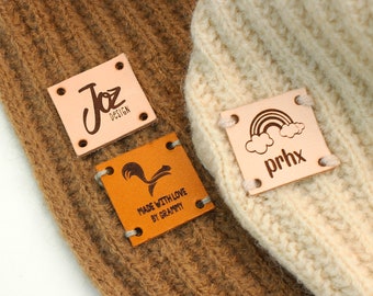 25X25 mm,Sewing Leather Tag,Personalized With Custom Logo or Text For Hats Knits Tag,Crochet And Handmade brands Clothes Labels