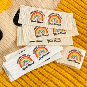 Etiquetas plegables de sarga de 20*60 mm, etiquetas de logotipo, accesorios de costura, etiqueta de cinta, etiqueta de tela personalizada, etiquetas para ropa, etiquetas de arco iris