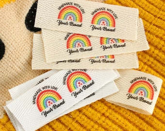 20*60 mm Twill Folding Labels, Logo Labels, Sew Accessori, Ribbon Label, Custom Fabric Label, Labels for Clothes, Rainbow Tags