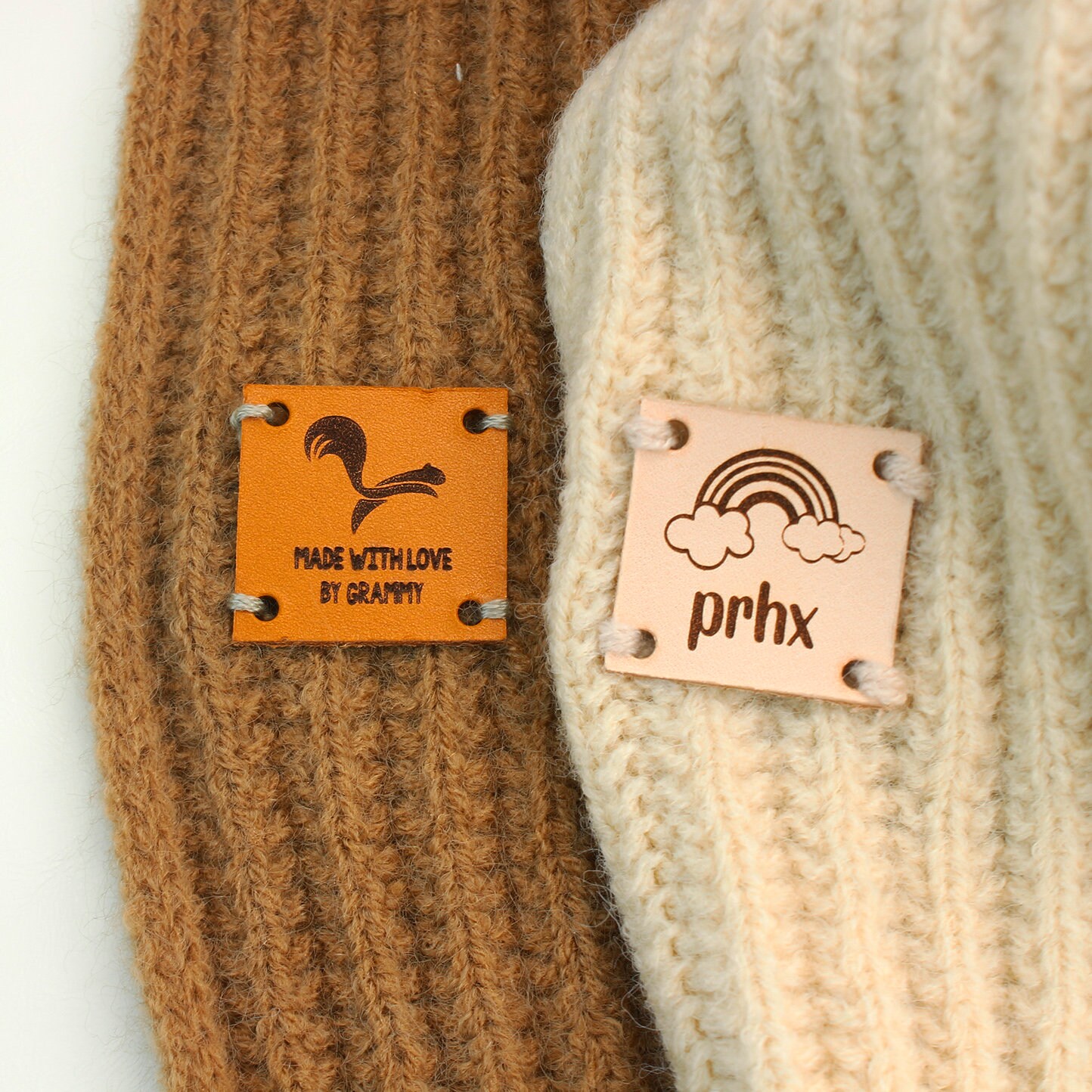 25 Étiquettes Cuir Personnalisées à Coudre - Logo/Texte 40x20 Mm - Étiquettes Vêtements, Chapeaux, Tricot, Crochet Fait Main