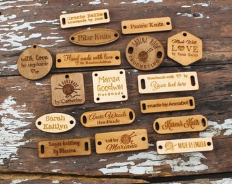 50 Pcs Custom Wood Tags, Wooden Labels, Knitting Labels, Name Tags, Wooden Buttons, Wood Gift Tags, Crochet Label, Laser Engraved