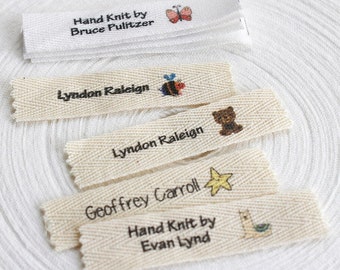 15 x 70 mm, katoenen keperstof, platte of gevouwen labels, bedrukte ingenaaide stof, aangepaste personalisatie, naai-, brei- of haaklabels