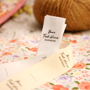 Étiquette d'accessoires de couture en coton avec Logo ou texte 20x60mm, étiquettes pour objets tricotés, personnalisées, personnalisées, faites à la main, étiquettes cadeaux image 3