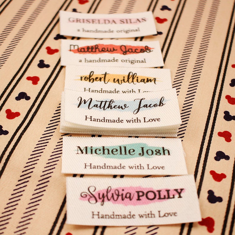 20x50mm Iron On Labels,Cotton With Logo or Text Sewing Label,tags for knitted things,Custom,Personalizada,handmade teg,gift tags image 1