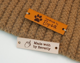 12.5X50 mm,Sewing Leather Tag,Personalized With Custom Logo or Text For Hats Knits Tag,Crochet And Handmade brands Clothes Tags