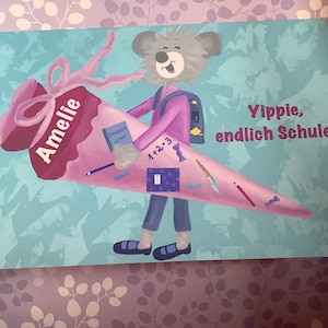 personalisierte Karte Einschulung, Schulanfang mit Briefumschlag für Mädchen