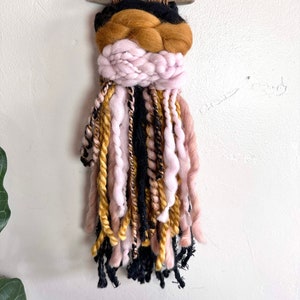 Small Black, Pink and Gold Weaving, Boho Wall Decor, wall Hanging Weaving