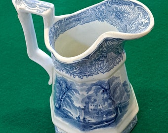 Rare Vintage 1850 Staffordshire Eight-sided Blue Transferware 8 oz. Pitcher