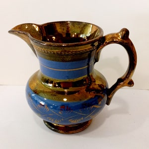 Vintage 19th Century Staffordshire Blue Copper Luster Pitcher