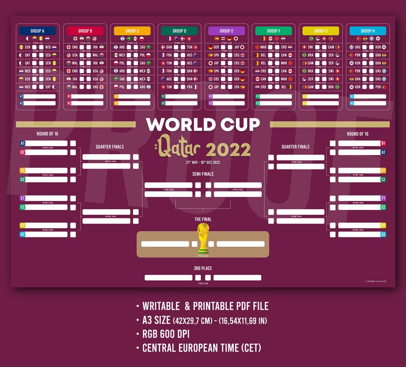 Qatar World Cup 2022 Calendar & Schedule Writable PDF Etsy Israel