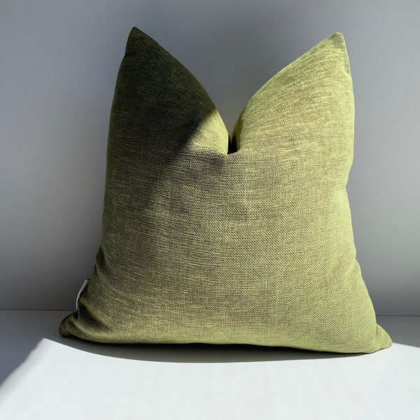 Olive Green Thick Linen Soft Pillow Cover, Green Linen Textured Cushion Cover, 26x26 Pillow