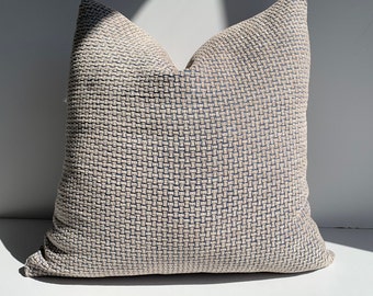 Beige Blue Textured Chenille Soft Pillow Cover, Beige Geometric Embossed Pillow, Euro Sham Acent Pillow Big Size Pillow