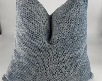 Luxury Blue Chenille Pillow Cover, Soft Textured Cushion, Modern Decorative Throw Pillow, Cozy Home Decor Accent, Handmade Pillowcase