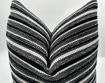 Black and White Striped Textured Pillow Cover, White and Black Pillowcase, Handmade, Black Striped Chenille Pillow, Housewarming, Home Gift