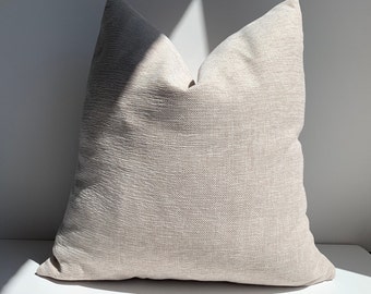 Oatmeal Cotton Linen Pillow Cover, Natural Beige Textured Farmhouse Decor