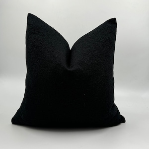 Black Thick Boucle Soft Pillow Cover, Solid Black Boucle Textured Cushion, Boucle Pillow Cover, Designer Pillowcase, Housewarming
