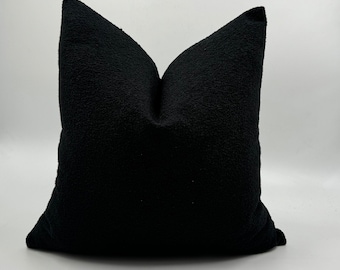Black Thick Boucle Soft Pillow Cover, Solid Black Boucle Textured Cushion, Boucle Pillow Cover, Designer Pillowcase, Housewarming