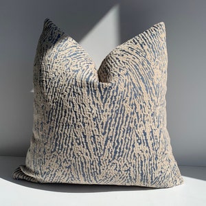 Schumacher Pillowcase, Beige & Blue Textured Pillow Cover, Blue Zebra Pillowcase, Euro Sham Decorative Pillowcase, 26x26, Chenille Pillow image 1