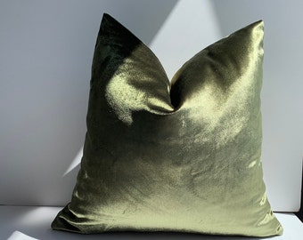 Olive Green Iridescent Cotton Velvet Pillow Cover, Green Pillow Cover, Euro Sham Pillow Cover, Textured Glossy Pillow, Home Gift