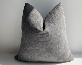 Charcoal Thick Linen Soft Pillow Cover, Solid Gray Linen Textured Cushion Cover, Mother's day gift, Gray Accent Pillow, Gray Euro Sham