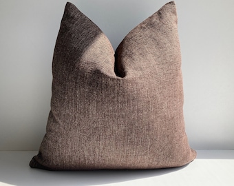 Chocolate BrownThick Linen Soft Pillow Cover,Solid Dark Brown Linen Textured Cushion Cover, 26x26 Pillow