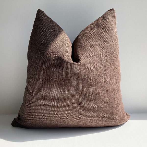 Chocolate BrownThick Linen Soft Pillow Cover,Solid Dark Brown Linen Textured Cushion Cover, 26x26 Pillow