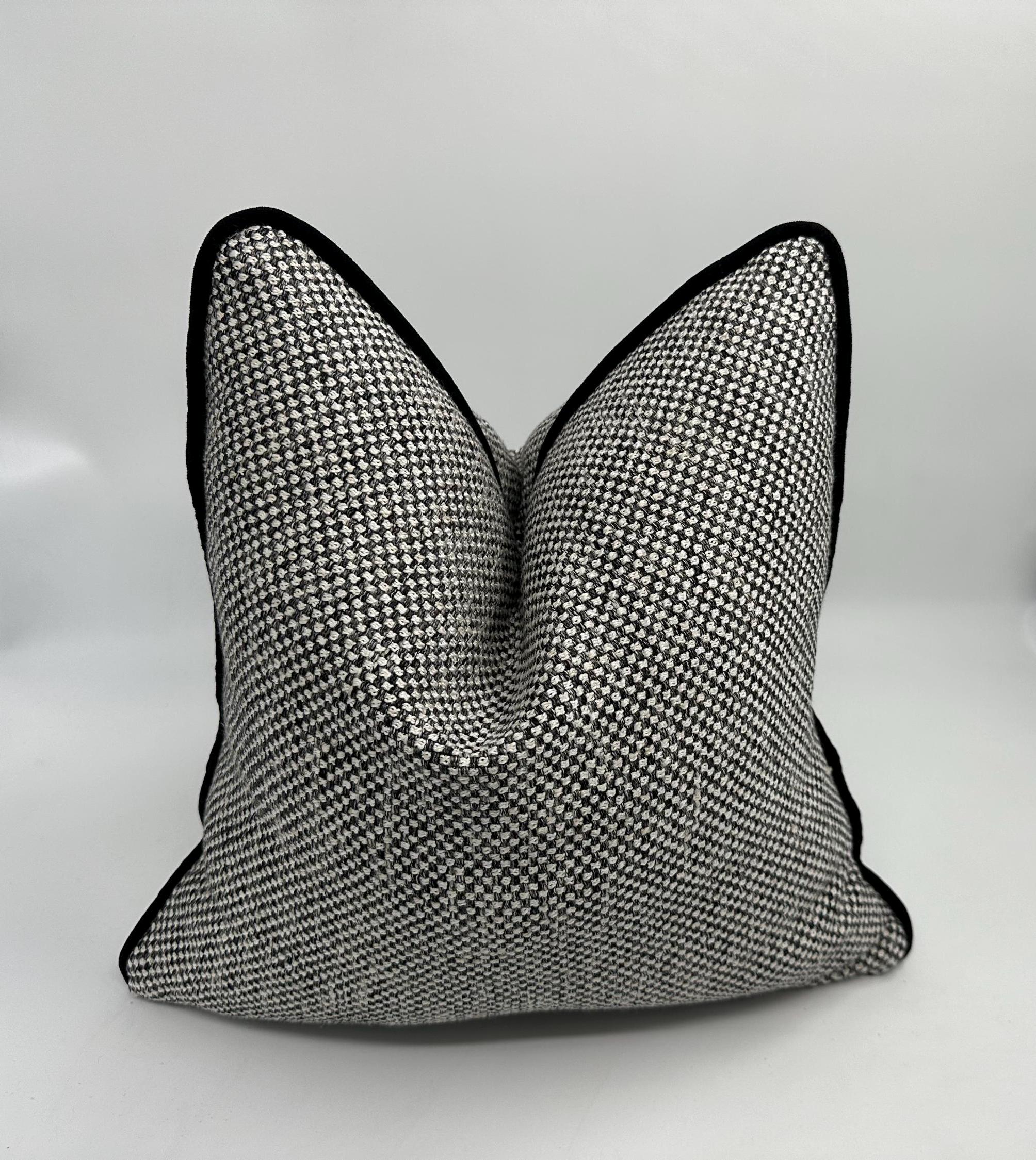 Black and White Basketweave Thick Linen Pillow Cover, Black Chenille Piping Pillow, Black and White Woven Textured Cushion, All Sizes