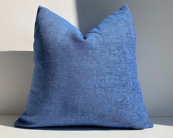 Cobalt Blue Linen Soft Thick Pillow Cover, Solid Textured Blue Pillow, Bedroom And Living Room Linen Pillows