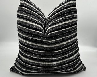 Black and White Striped Textured Pillow Cover, White and Black Pillowcase, Handmade, Decorative Pillowcase,  Striped Chenille Pillow
