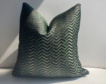 Green Euro Sham Chevron Textured Pillow Cover, Indıgo Striped Cushion Cover, 26x26 Pillow Case