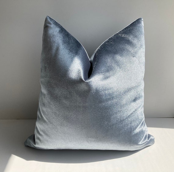 Ice Blue Iridescent Cotton Velvet Pillow Cover, Modern Accent Pillow