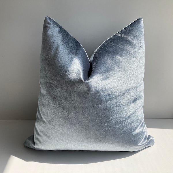 Ice Blue Iridescent Cotton Velvet Pillow Cover,Pillow Cover, Blue Euro Sham Pillow Cover,Decorative Oversized Pillows,Modern Accent Pillow