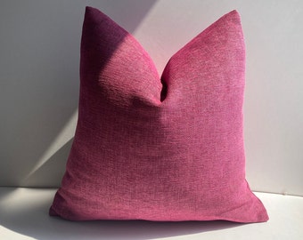 Hot Pink Thick Linen Soft Pillow Cover,Pink Linen Textured Cushion Cover, 26x26 Pillow