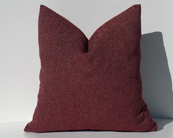 Housse de coussin en lin texturé bordeaux, coussin décoratif