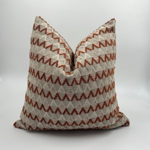 Beige and Burnt Geometric Pattern Thick Linen Textured Pillow Cover, Beige and Burnt Pillow, Bedroom and Living Room Linen Pillows