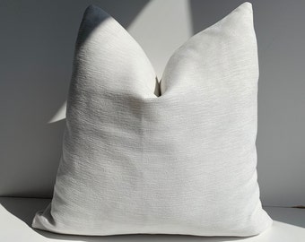 Pure White Thick Linen Soft Textured Pillow Cover, Solid White Pillow, Bedroom and Living Room Linen Pillows, Euro Sham Pillow Cover