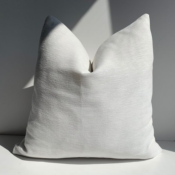 Pure White Thick Linen Soft Textured Pillow Cover, Solid White Pillow, Bedroom and Living Room Linen Pillows, Euro Sham Pillow Cover