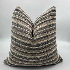 Striped Chenille Pillow Cover, Beige Gray Neutral Cushion, Modern Home Decor