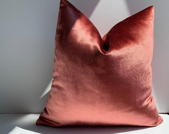 Dark Coral Iridescent Cotton Velvet Pillow Cover, Cotton Pillow, Euro Sham Pink Pillow Cover, Textured Shiny Pillow, 28x28