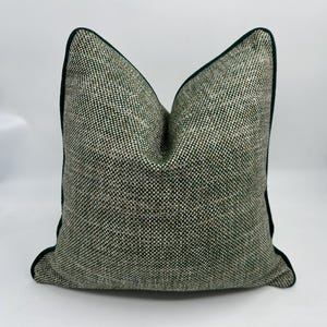 Green and Beige Basketweave Thick Linen Pillow Cover, Green Chenille Piping Pillow, Green and Beige  Woven Textured Cushion, Christmas Gift