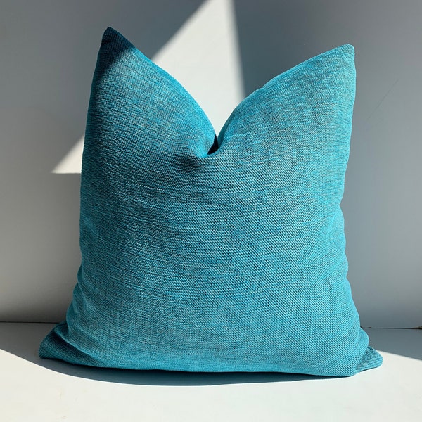 Linen Turquoise Soft Pillow Cover, Euro Sham Throw Pillow Cover, Set Of Pillows, Textured Turquoise Pillows