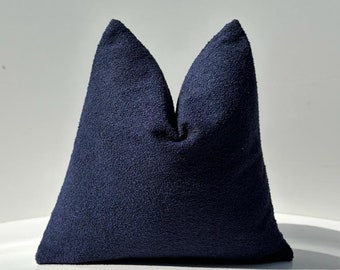 Navy Blue Boucle Pillow, Navy Blue Textured Pillow Cover, Dark Blue Pillowcase, Euro Sham Decorative Pillowcase, 26x26, Boucle Pillow