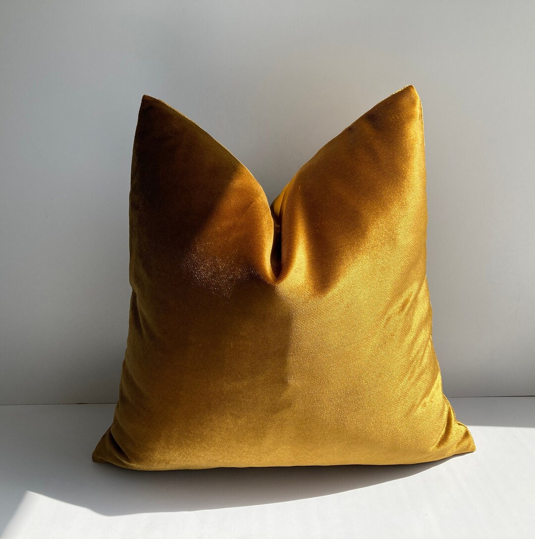 Mustard Yellow Cotton Velvet Pillow Cover, Yellow Euro Sham Pillow