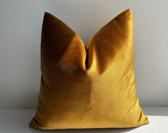 Mustard Yellow Cotton Velvet Pillow Cover, Yellow Euro Sham Pillow Cover,Decorative Oversized Pillows,Iridescent Yellow Velvet Pillow
