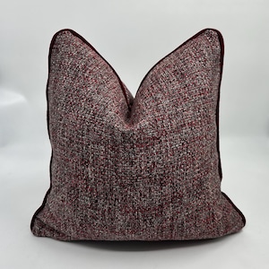 Burgundy and Black Basketweave Thick Linen Pillow Cover, Burgundy Chenille Piping Pillow, Burgundy Black Woven Textured Cushion, All Sizes